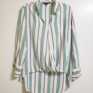Velvet Heart Surplice Hi Lo White Striped Blouse